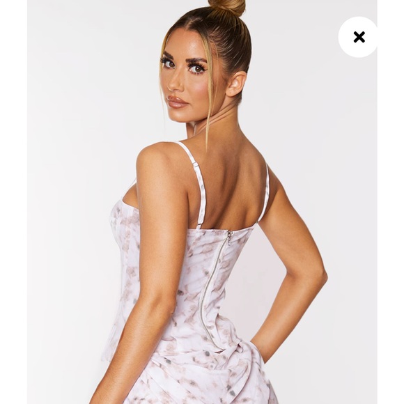 Light Pink Tie Dye Print Structured Corset Top & Ruched Side Midi Skirt SET - Picture 8 of 12